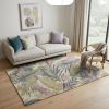 5' X 8' Green Pink And Purple Wool Tropical Botanical Hand Tufted Area Rug