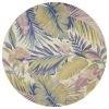 6' Green Pink And Purple Wool Tropical Botanical Hand Tufted Round Rug