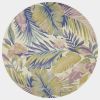 8' Green Pink And Purple Wool Tropical Botanical Hand Tufted Round Rug