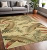 5' X 8' Brown Green And Red Wool Tropical Botanical Hand Tufted Area Rug