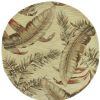 5' Brown Green And Red Wool Tropical Botanical Hand Tufted Round Rug