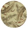 5' Brown Green And Red Wool Tropical Botanical Hand Tufted Round Rug