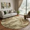 8' Brown Green And Red Wool Tropical Botanical Hand Tufted Round Rug