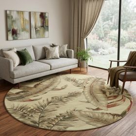 8' Brown Green And Red Wool Tropical Botanical Hand Tufted Round Rug