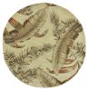 8' Brown Green And Red Wool Tropical Botanical Hand Tufted Round Rug