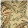 8' X 10' Brown Green And Red Wool Tropical Botanical Hand Tufted Area Rug