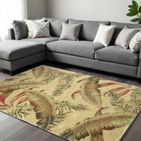 9' X 12' Brown Green And Red Wool Tropical Botanical Hand Tufted Area Rug