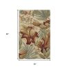 3' X 5' Ivory Green And Red Wool Tropical Botanical Hand Tufted Area Rug