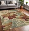 5' X 8' Ivory Green And Red Wool Tropical Botanical Hand Tufted Area Rug