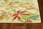 6' Ivory Green And Red Wool Tropical Botanical Hand Tufted Round Rug