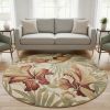 8' Ivory Green And Red Wool Tropical Botanical Hand Tufted Round Rug