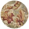 8' Ivory Green And Red Wool Tropical Botanical Hand Tufted Round Rug