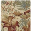 9' X 12' Ivory Green And Red Wool Tropical Botanical Hand Tufted Area Rug