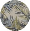 8' Ivory Blue And Green Wool Tropical Botanical Hand Tufted Round Rug