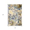 3' X 5' Blue Beige And Green Wool Tropical Botanical Hand Tufted Area Rug