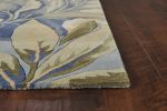 8' X 10' Blue Beige And Green Wool Tropical Botanical Hand Tufted Area Rug