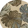 5' Brown Blue And Green Wool Tropical Botanical Hand Tufted Round Rug