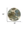 5' Brown Blue And Green Wool Tropical Botanical Hand Tufted Round Rug