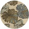 5' Brown Blue And Green Wool Tropical Botanical Hand Tufted Round Rug