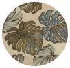 5' Brown Blue And Green Wool Tropical Botanical Hand Tufted Round Rug