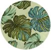8' Brown Blue And Green Wool Tropical Botanical Hand Tufted Round Rug