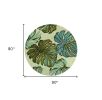 8' Brown Blue And Green Wool Tropical Botanical Hand Tufted Round Rug