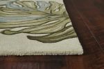 8' X 10' Brown Blue And Green Wool Tropical Botanical Hand Tufted Area Rug