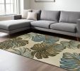 9' X 12' Brown Blue And Green Wool Tropical Botanical Hand Tufted Area Rug