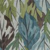 3' X 5' Ivory Blue And Green Botanical Leaves Area Rug