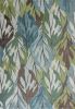 3' X 5' Ivory Blue And Green Botanical Leaves Area Rug
