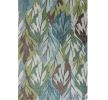 3' X 5' Ivory Blue And Green Botanical Leaves Area Rug