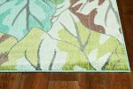 8' X 11' Ivory Blue And Green Tropical Botanical Area Rug