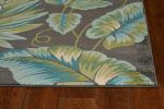 10' X 13' Gray Teal And Green Botanical Leaves Area Rug