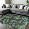 10' X 13' Gray Teal And Green Botanical Leaves Area Rug