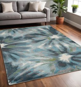 5' X 8' Teal Ivory And Gray Floral Area Rug