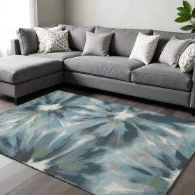 10' X 13' Teal Ivory And Gray Floral Area Rug