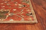 7' Rust Beige And Gray Wool Floral Medallion Hand Tufted Runner Rug