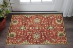 3' X 5' Rust Beige And Gray Wool Floral Medallion Hand Tufted Area Rug