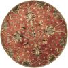6' Rust Beige And Gray Wool Floral Medallion Hand Tufted Round Rug