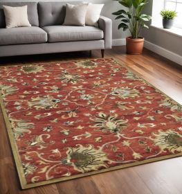 5' X 8' Rust Beige And Gray Wool Floral Medallion Hand Tufted Area Rug