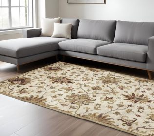8' X 11' Champagne Red And Brown Wool Floral Medallion Hand Tufted Area Rug