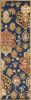 7' Navy Blue Orange And Brown Wool Medallion Hand Tufted Runner Rug