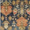 3' X 5' Navy Blue Orange And Brown New Zealand Lambs Wool Medallion Hand Tufted Area Rug