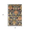 3' X 5' Navy Blue Orange And Brown New Zealand Lambs Wool Medallion Hand Tufted Area Rug