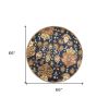 6' Navy Blue Orange And Brown Wool Medallion Hand Tufted Round Rug