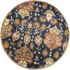 6' Navy Blue Orange And Brown Wool Medallion Hand Tufted Round Rug