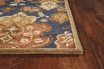 8' X 11' Navy Blue Orange And Brown New Zealand Lambs Wool Medallion Hand Tufted Area Rug