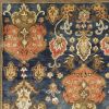 8' X 11' Navy Blue Orange And Brown New Zealand Lambs Wool Medallion Hand Tufted Area Rug