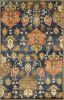 9' X 13' Navy Blue Orange And Brown Wool Medallion Hand Tufted Area Rug