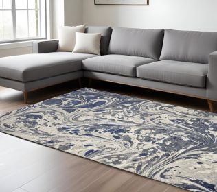 8' X 10' Blue Gray And Ivory Abstract Area Rug